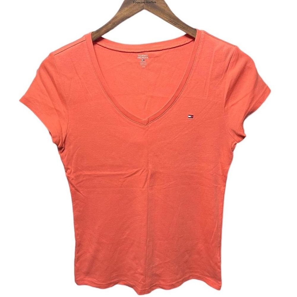 Tommy Hilfiger V-neck short sleeve basic small embroidered logo blank T-shirt